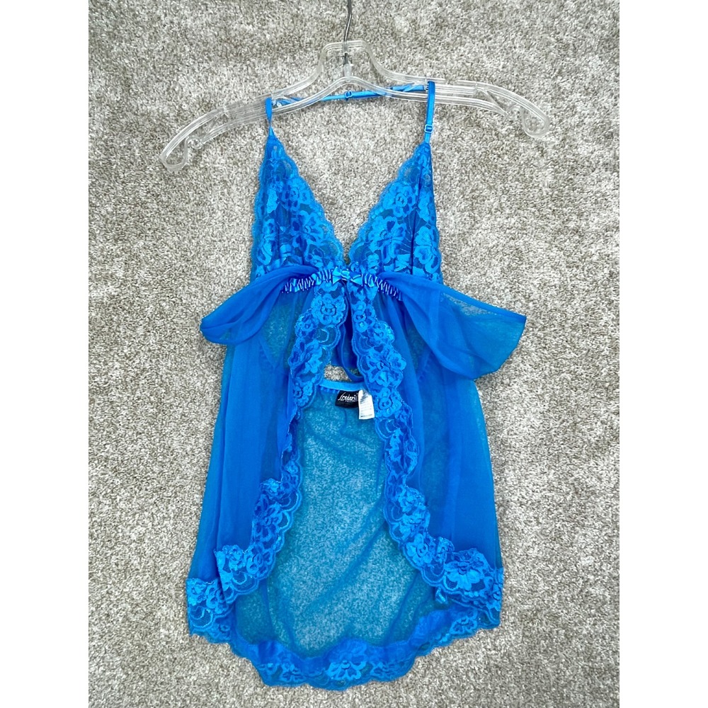 Frederick's of Hollywood Lace Mesh Babydoll Lingerie Women S Blue Fairy Romantic
